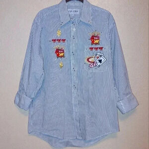 Las Olas Woman's Black Striped Gambling themed Shirt Size Medium